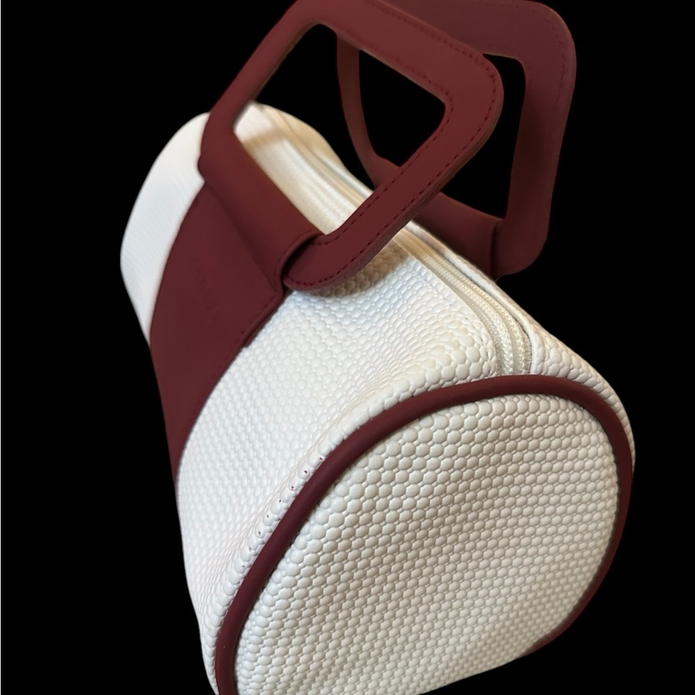 Shiseido Two-Tone Handbag Cream With Burgundy Versatile‎ Travel or Cosmetic Bag - Picture 6 of 12